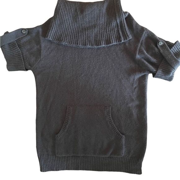 BCBG maxazria long dark grey wool blend short sleeve sweater turtleneck sz S - Picture 4 of 9